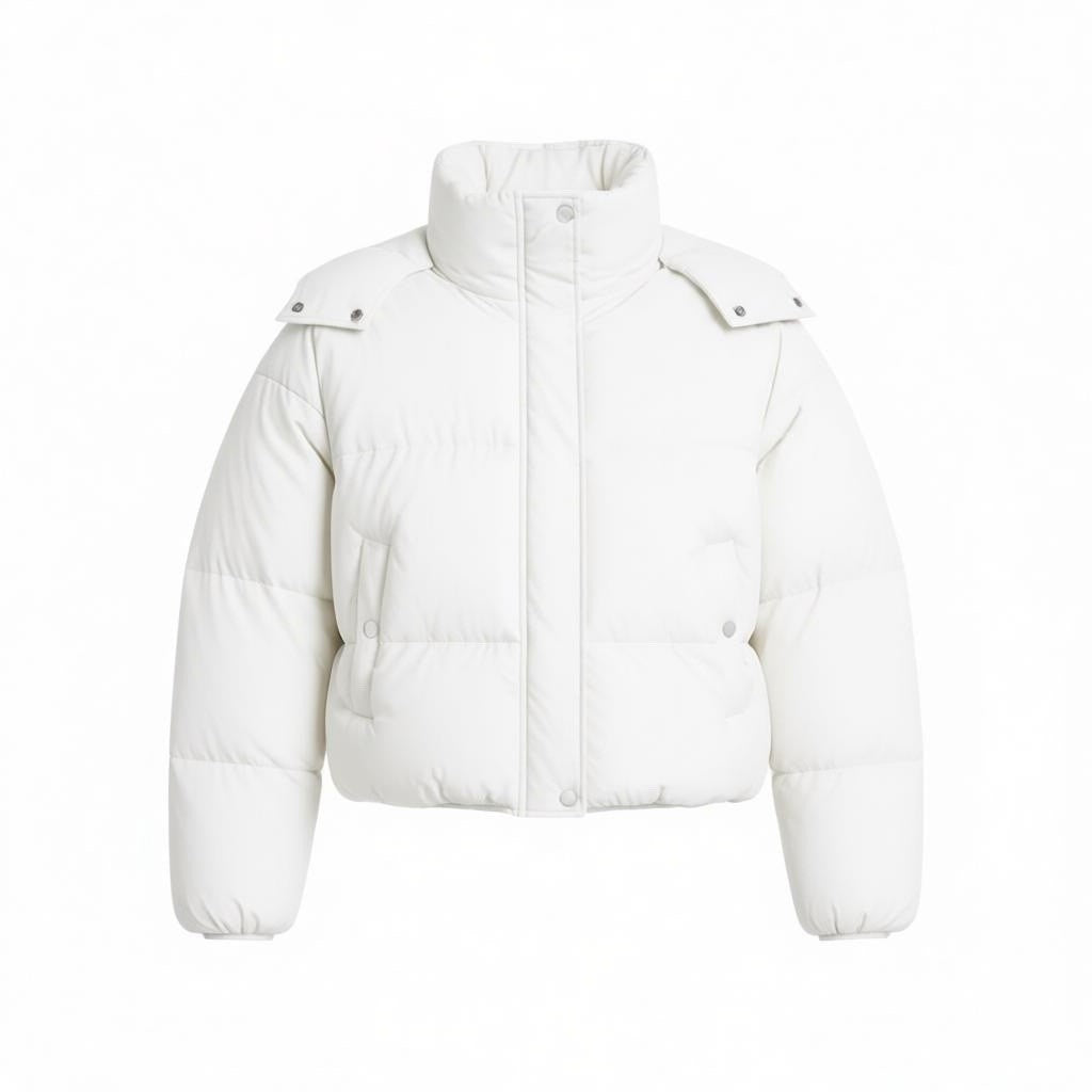 CoffeeShop Juniors' Cropped Hooded Puffer Coat - White  Size L
