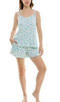 Roudelain Women's 2-Pc Pleated Satin Short Pajamas Set - Petals Blue - Large