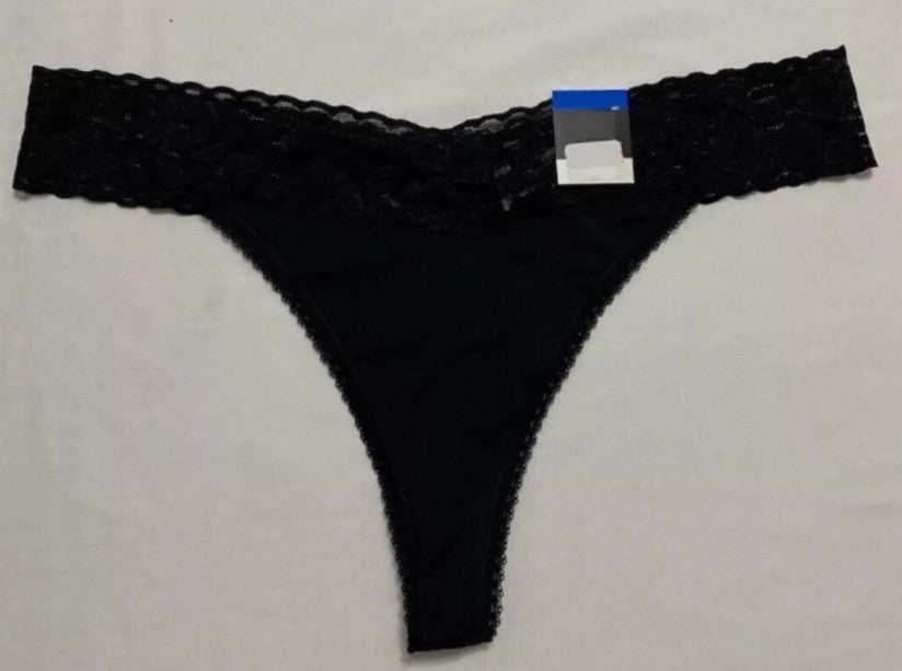 I.N.C. International Concepts Women's Lace-Trim Thong Underwear Deep Black XXL