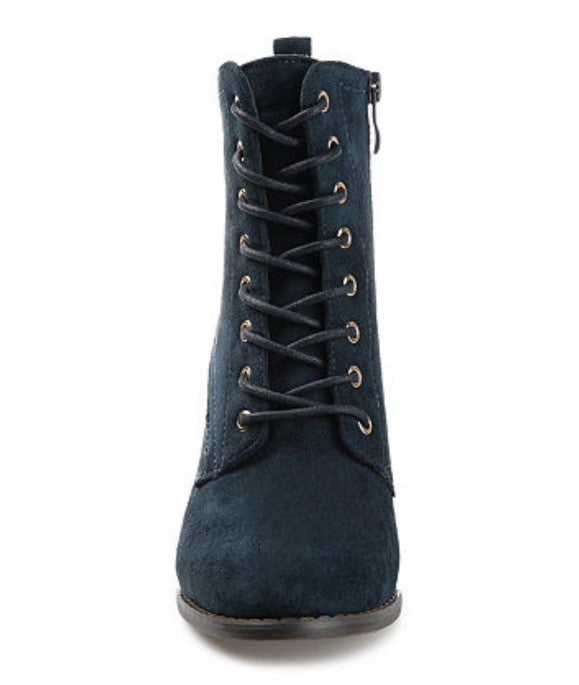 Journee Collection Women's Baylor Lace Up Stacked Heel Booties Blue 8