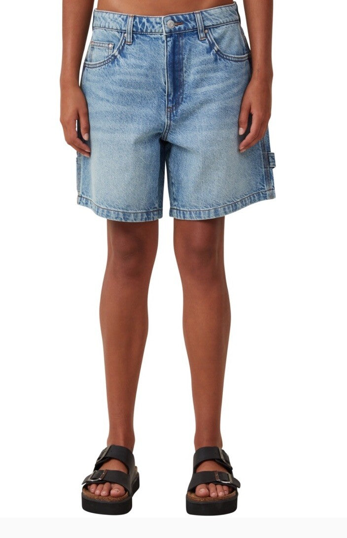 COTTON:ON Relaxed Denim Jort Jean Shorts Dark Wash Frayed  Sz 14