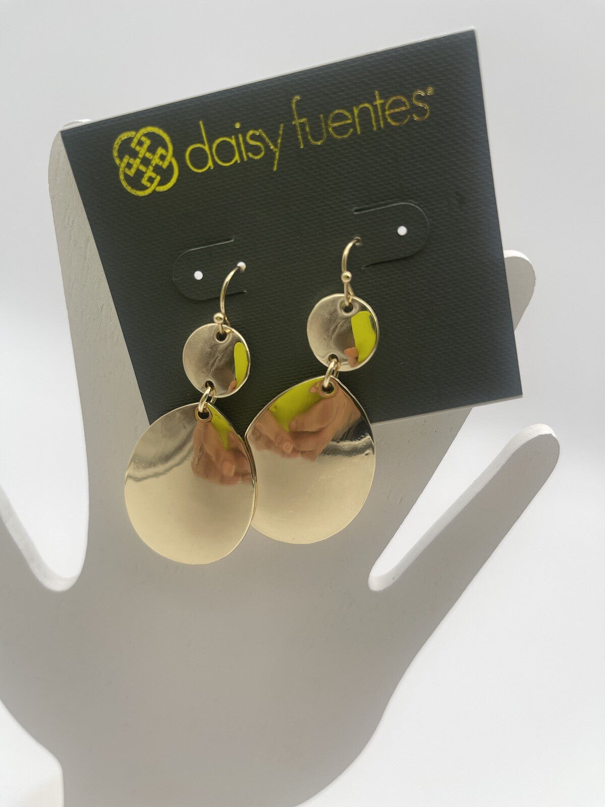 Daisy Fuentes Sparkly Teardrop circle Gold Tone dangle drop Earrings  New