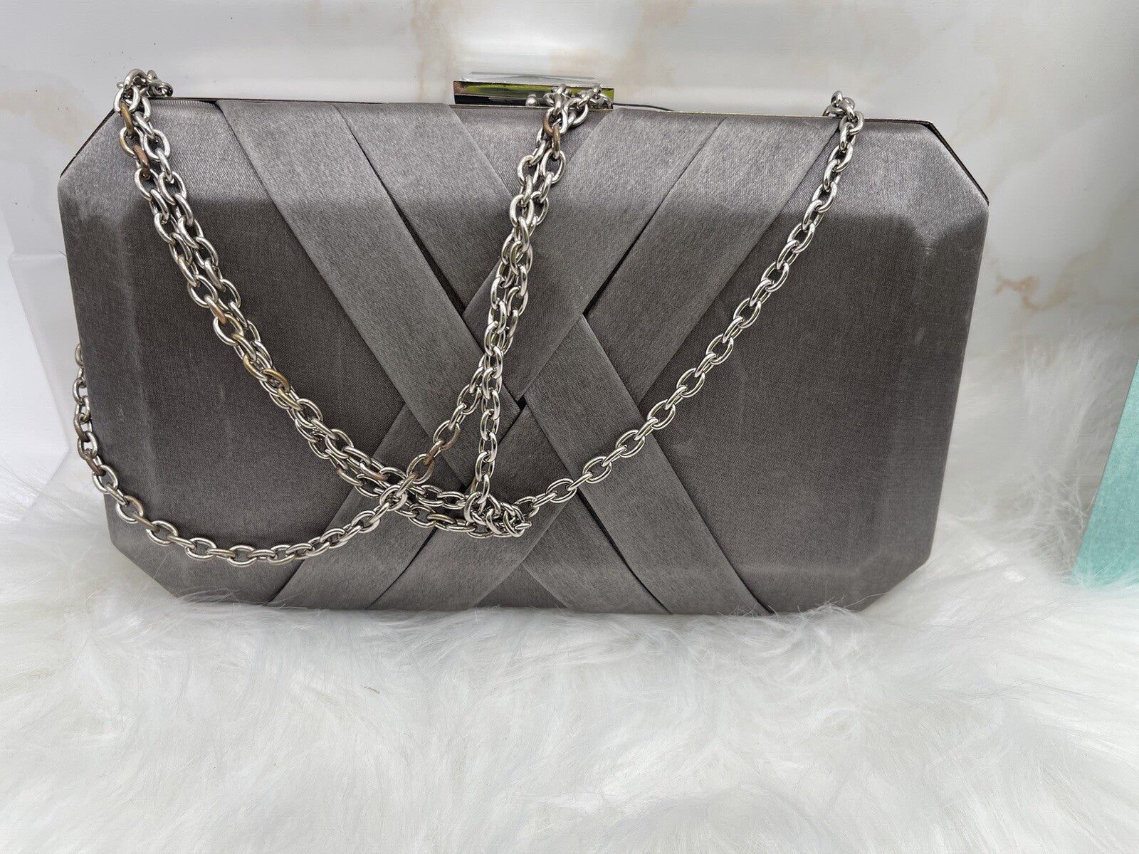 INC silver clutch One Size 