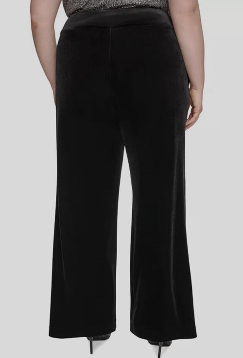 Calvin Klein Plus Size High Rise Velvet Wide-Leg Pants Black 16W