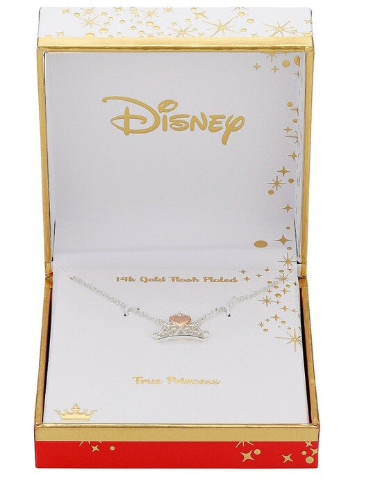 Disney Princess Crown Necklace 14k Gold Flash Plated 