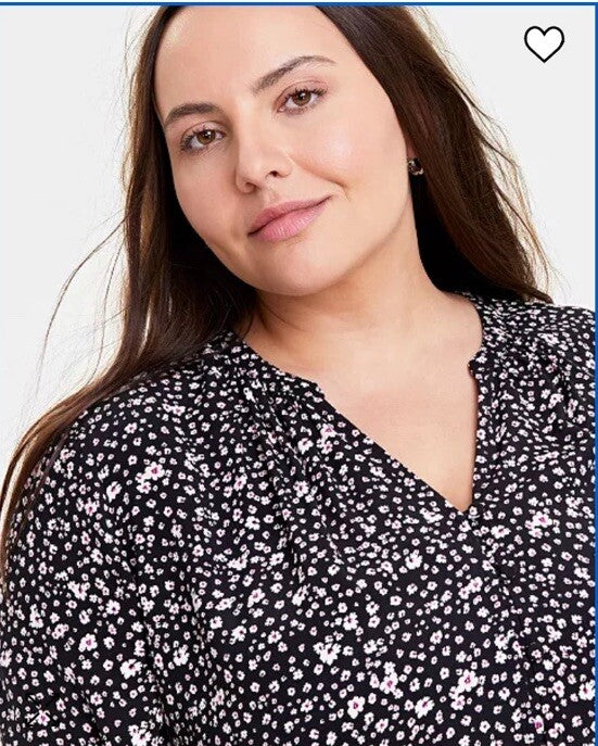 On 34th Trendy Plus Size Floating Blooms Print Top, OX