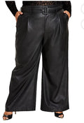 Nina Parker Women's Black Faux Leather Belted Wide Leg Pants Size 22W