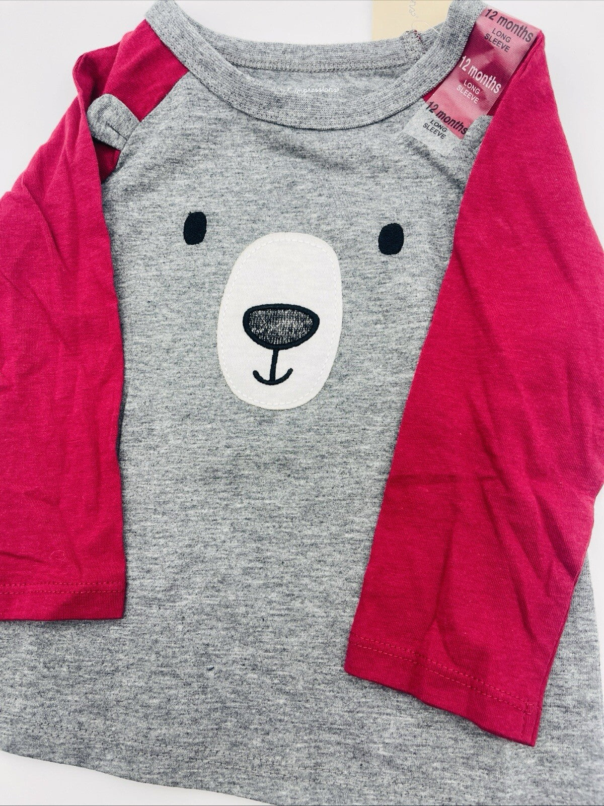First Impressions Baby Boy's Teddy Bear Raglan T-Shirt Gray Size 18Months