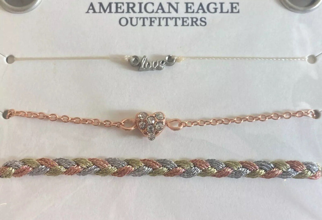 American Eagle Set of Three Bracelets Love Heart Adjustable