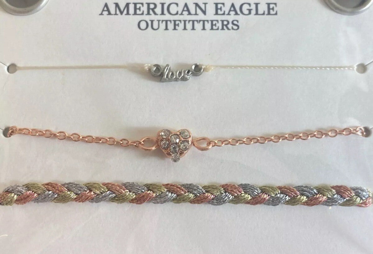 American Eagle Set of Three Bracelets Love Heart Adjustable