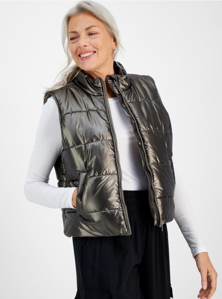 ID Ideology Womens Metallic Puffer Vest Large