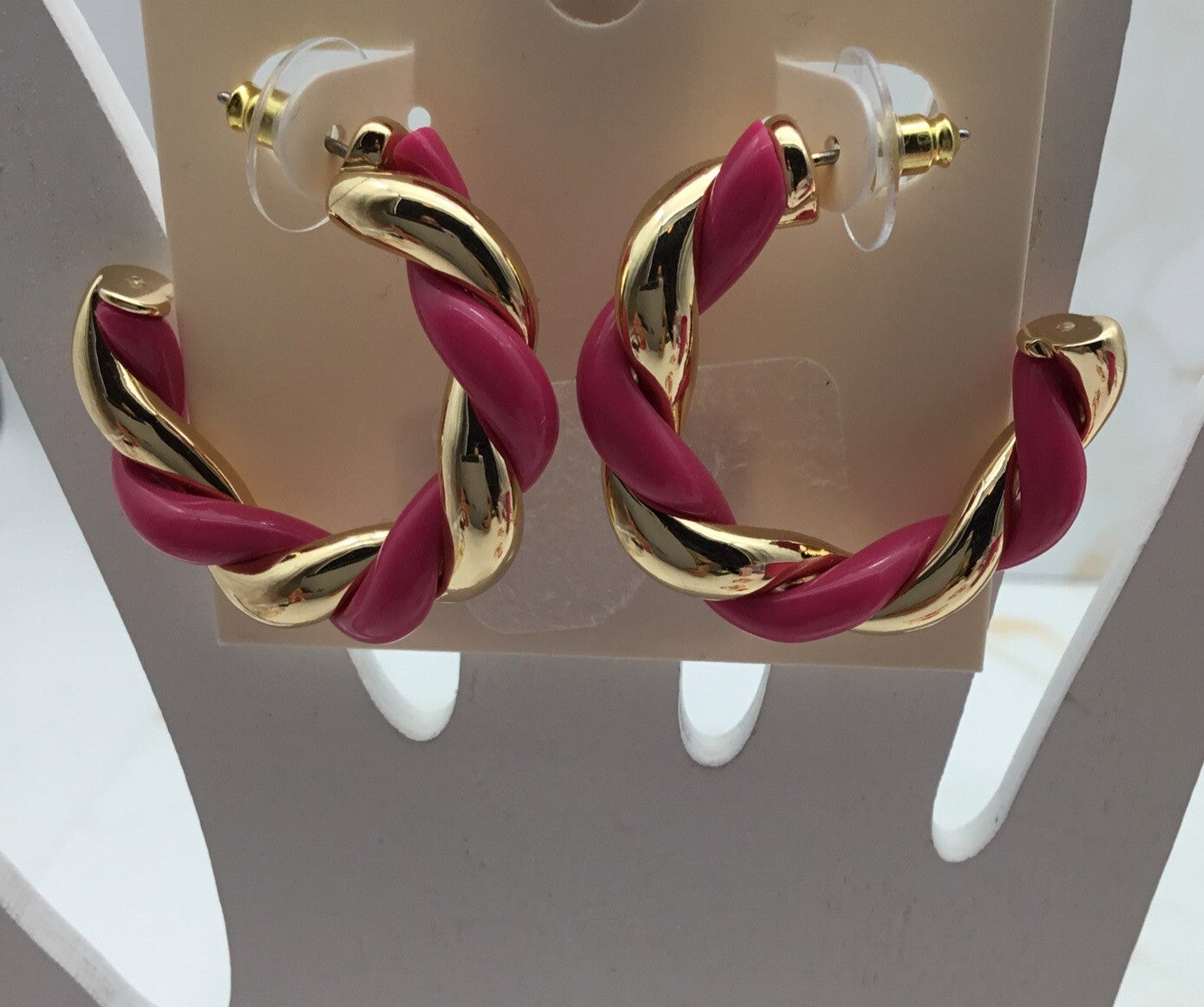 NWT On 34th Gold-Tone Pink Swirl Medium Hoop Earrings, 1.2" Summer Spring