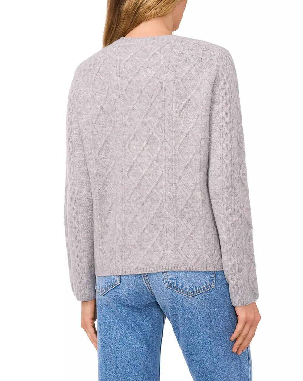 Vince Camuto Women's Warm Cozy Pullover Crew Neck Cable Sweater Gray Size S