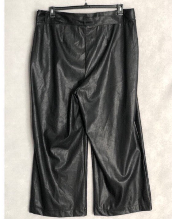 Nina Parker Women's Black Faux Leather Belted Wide Leg Pants Size 20W
