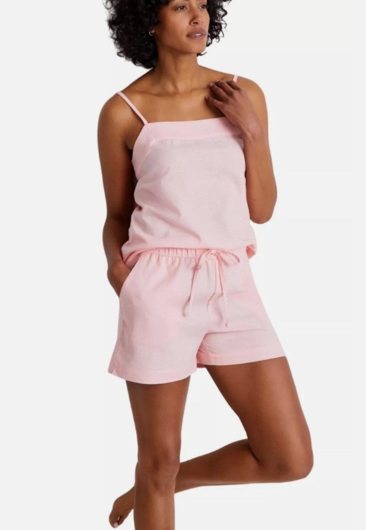 State of Day 2-Piece Linen/Rayon Blend Cami & Shorts Women's L Satin Pink