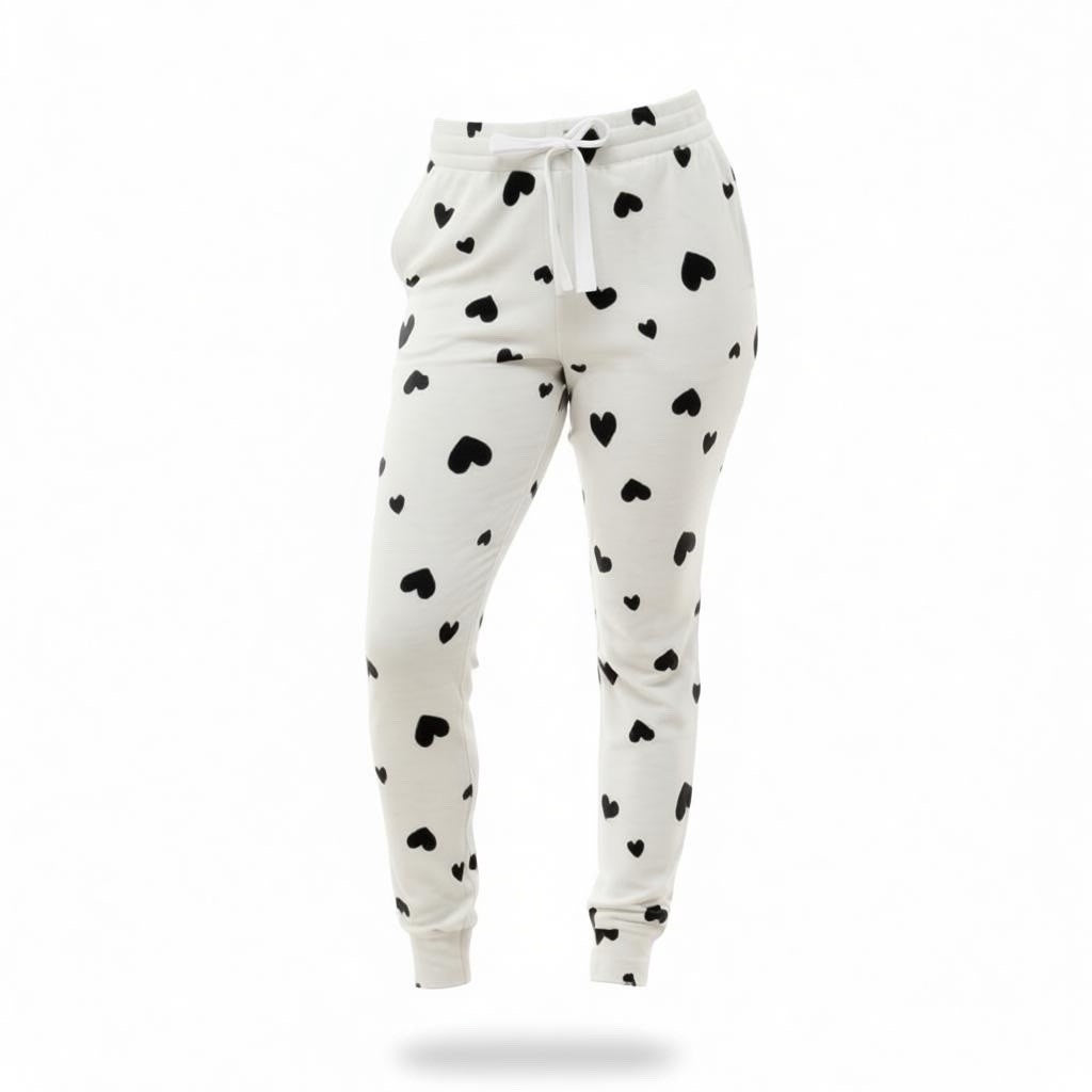 Jaclyn Intimates Fuzzy Luxe Jogger matilda hearts white Size L