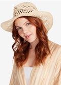 STEVE MADDEN HAILEY Straw Cowboy Hat Natural Beige Braided Trim PACKABLE