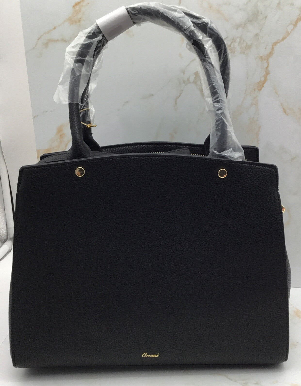 LIKE DREAMS Women's Double Bow Satchel Black And Gold Medium 