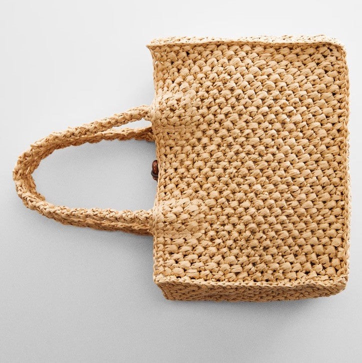 Mango Raffia-effect shoulder bag Beige 