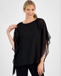 JM Collection Women's Plus Size Embellished Chiffon Poncho Size XXL, Black