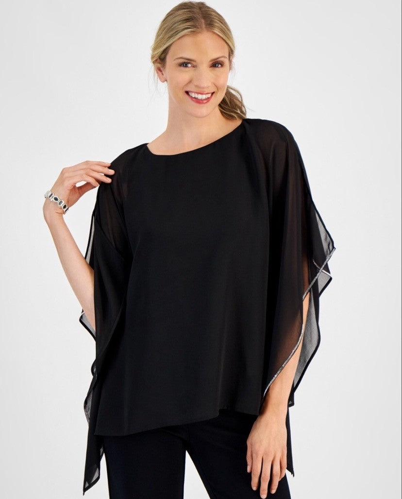JM Collection Women's Plus Size Embellished Chiffon Poncho Size XXL, Black