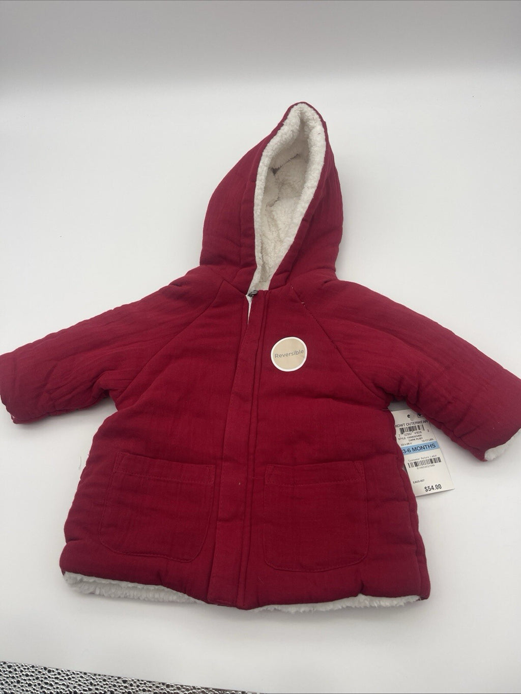 First Impressions Baby Girl Dark Ruby  Reversible Winter Coat - Size 3-6M