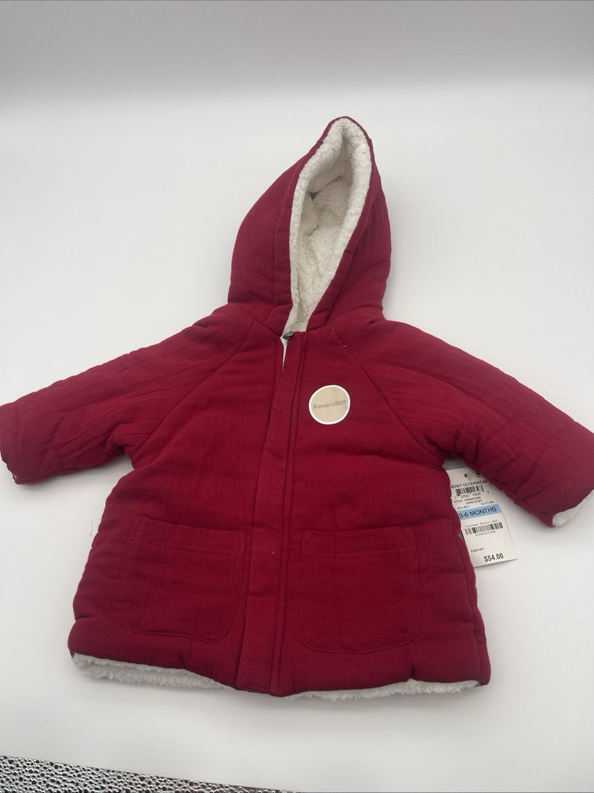 First Impressions Baby Girl Dark Ruby  Reversible Winter Coat - Size 3-6M