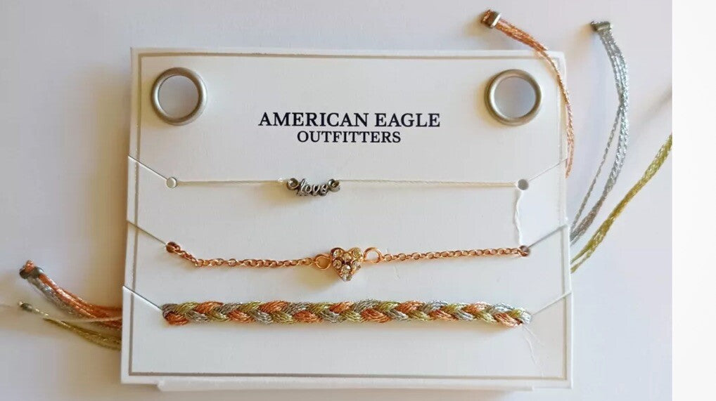 American Eagle Set of Three Bracelets Love Heart Adjustable
