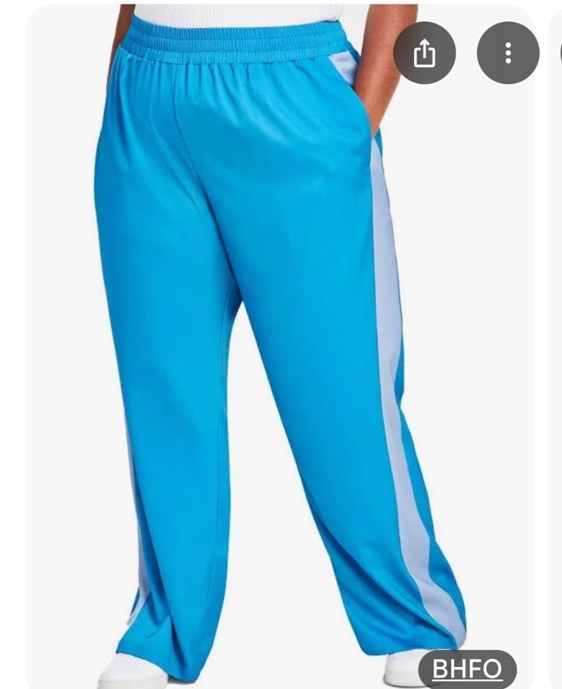 Nina Parker Women's Blue Colorblock High-Rise Wide-Leg Jogger Pants Plus Size 2X