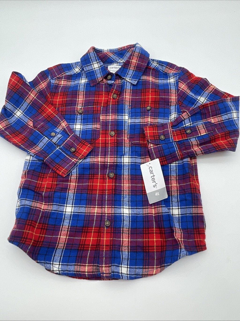 Carters Toddler Boys Size 2T Plaid Printed Collared Button Down Shirt Cotton EUC