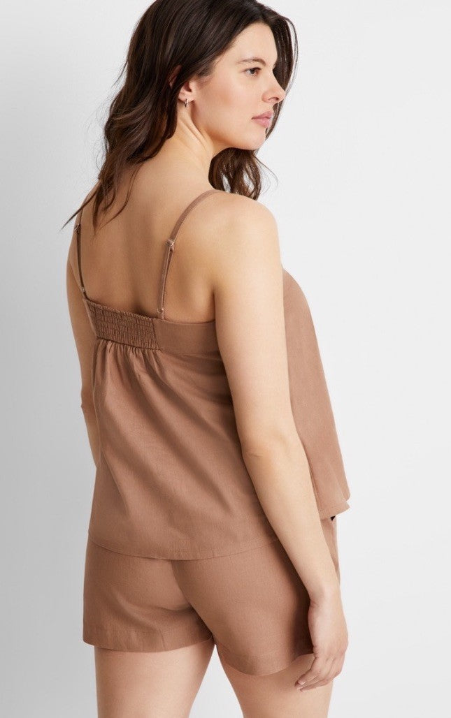 State of Day Women's 2-Pc. Sleeveless Linen Pajamas Set Natural Umber XL