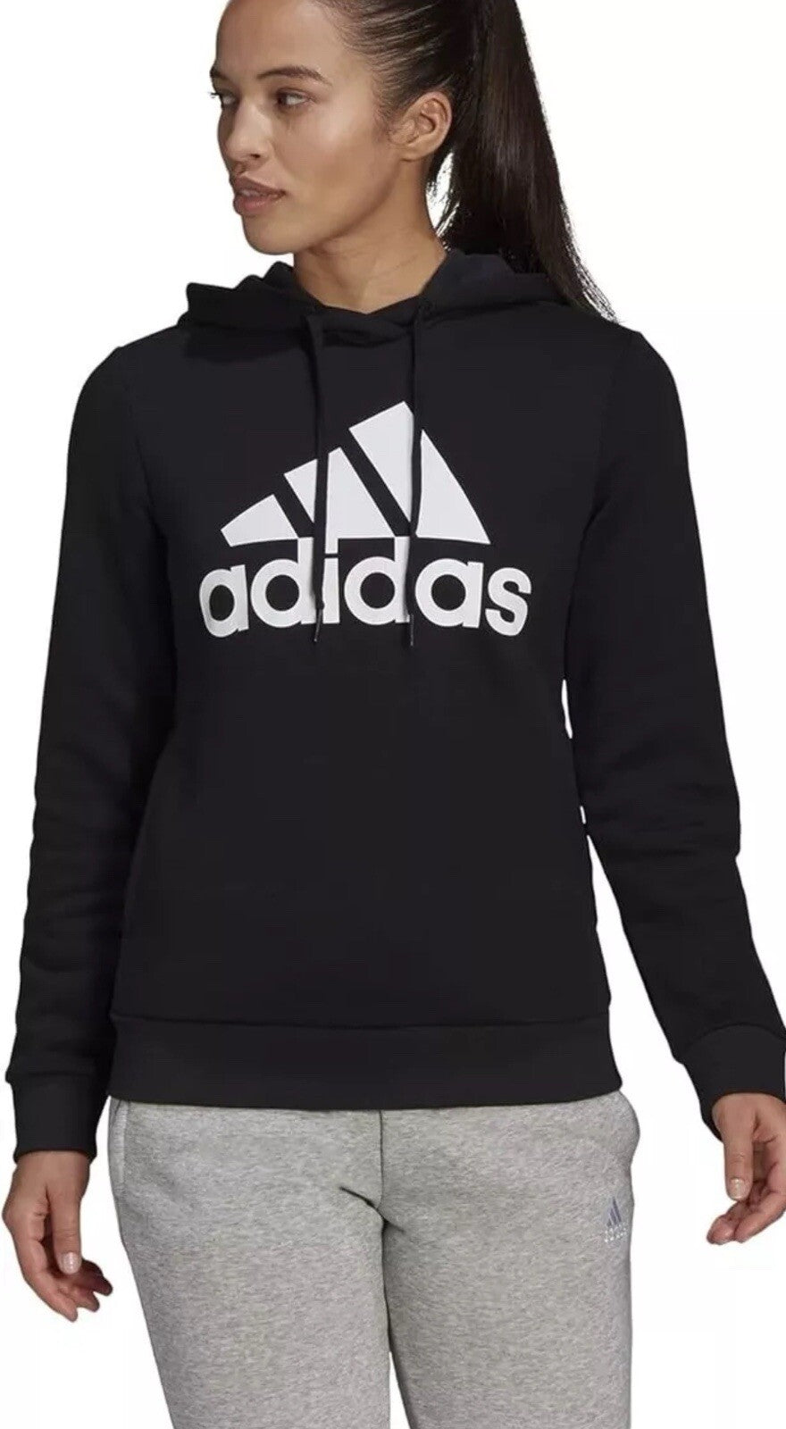NEW Women's Adidas Essentials Black Logo Fleece Hoodie Size L MSRP $50.00