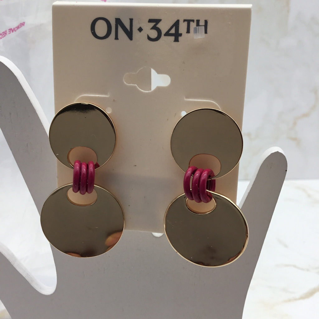 On 34th Gold-Tone Disc & Color Ring Drop Earrings,  - Pink