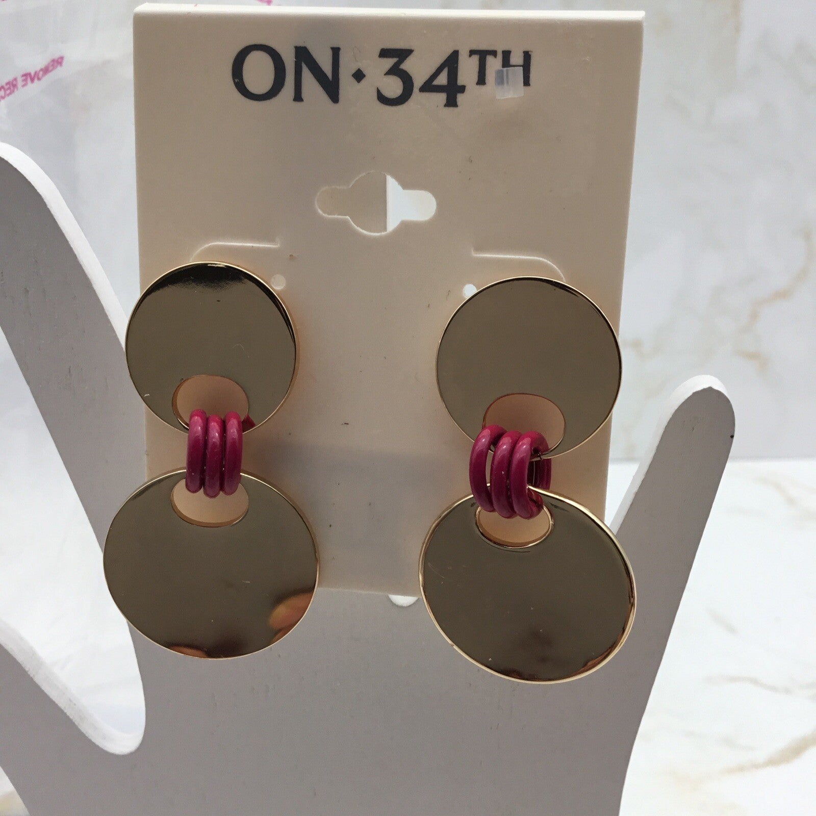 On 34th Gold-Tone Disc & Color Ring Drop Earrings,  - Pink