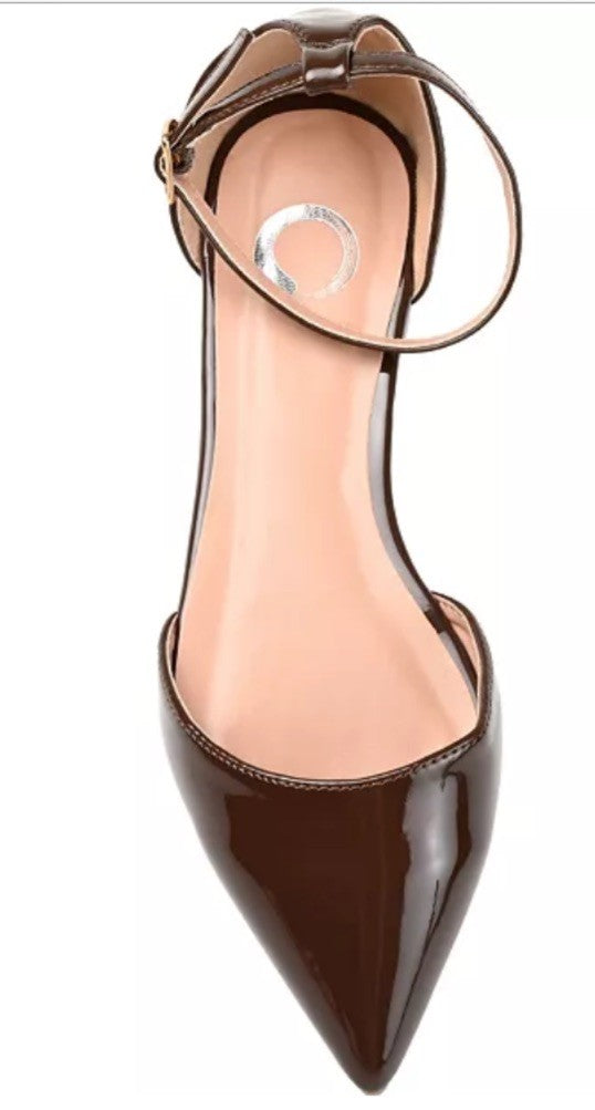 Journee Collection Women's Reba Ankle Strap Pointed Toe Flats Brown 8