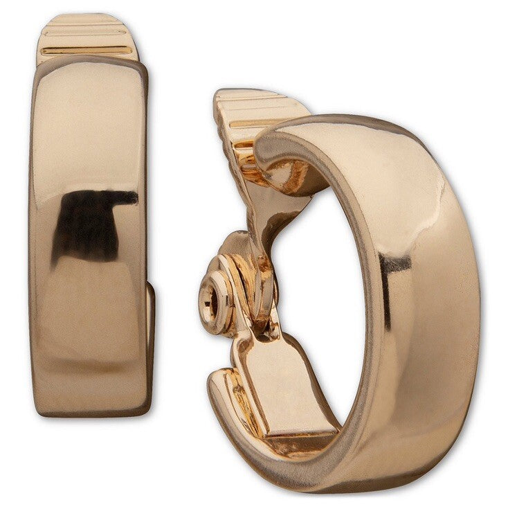 Anne Klein Gold Tone Small Wide  Clip On Hoop Earrings 