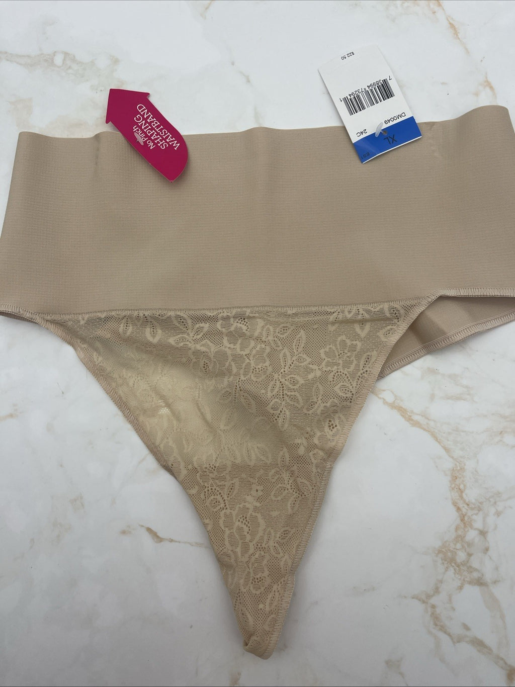 NWT Maidenform Tame Tummy Smoothing Waist Lace Thong Shapewear L Beige Size XL
