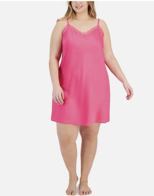 I.N.C. International Concepts Women's Satin Lace-Trim Chemise Divine Berry L