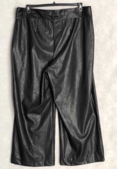 Nina Parker Women's Black Faux Leather Belted Wide-Leg Pants Plus Size 18W