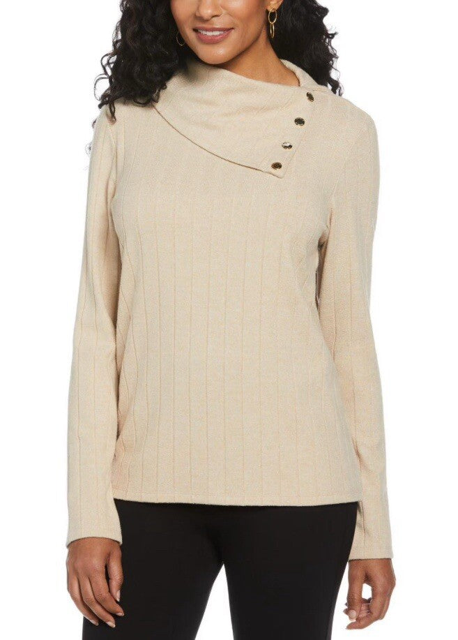 Rafaella Women's Long Sleeve Top with Rivet Neck Trim Size XXL