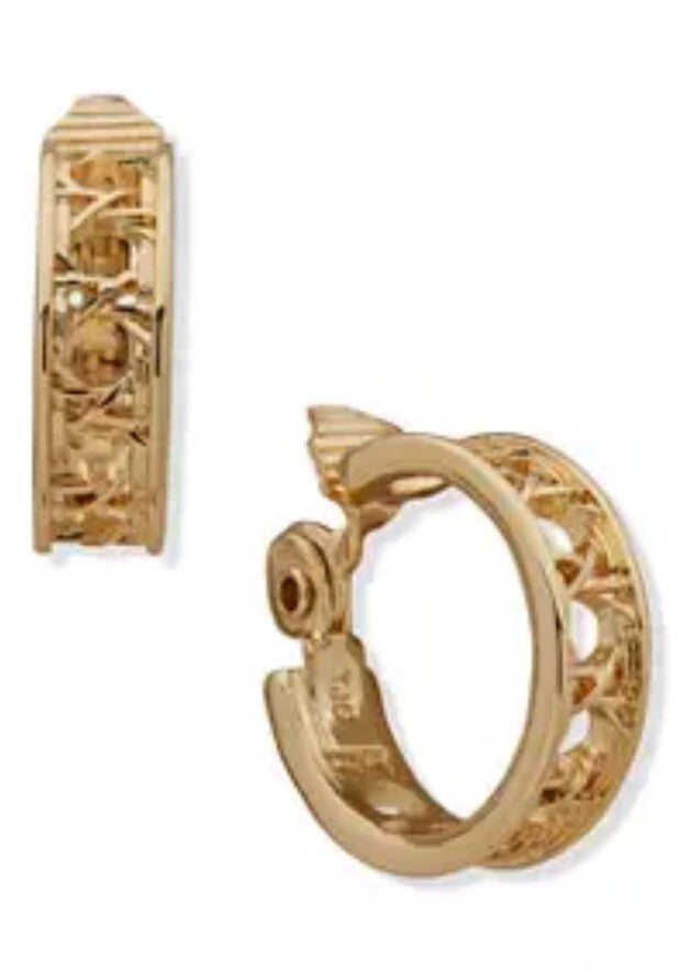 Anne Klein Women's Latticed Huggie Hoop Earrings Gold Tone