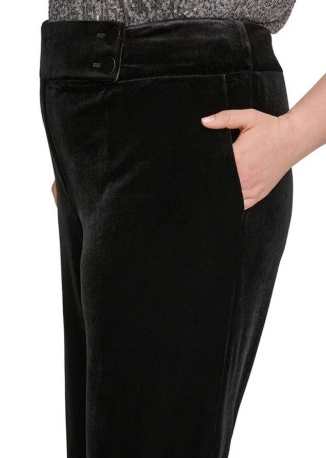 Calvin Klein Women's Black Velvet High Rise Wide Leg Pants Plus Size 20W