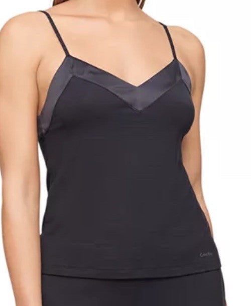 Calvin Klein Satin-Trim Loungewear Cami QS6526 Black XS
