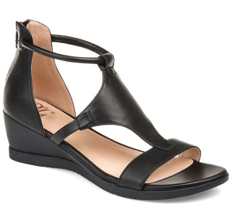 Journee Collection Women's Trayle Wedge Sandals Black 8M