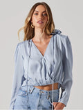 Lovisa Satin Long Sleeve Corsage Top Medium Powder Blue 