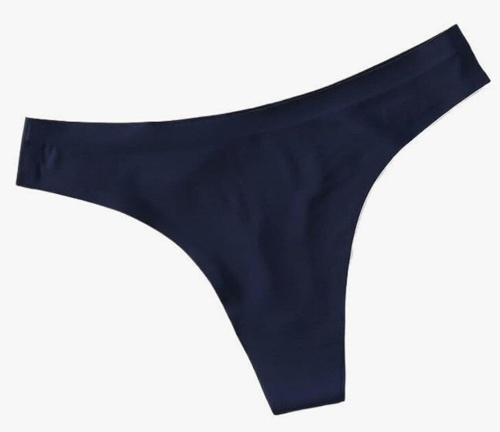 GAP BODY BLUE RIBBED STRIPE LOGO HARDWARE STRETCH SEAMLESS THONG PANTIES