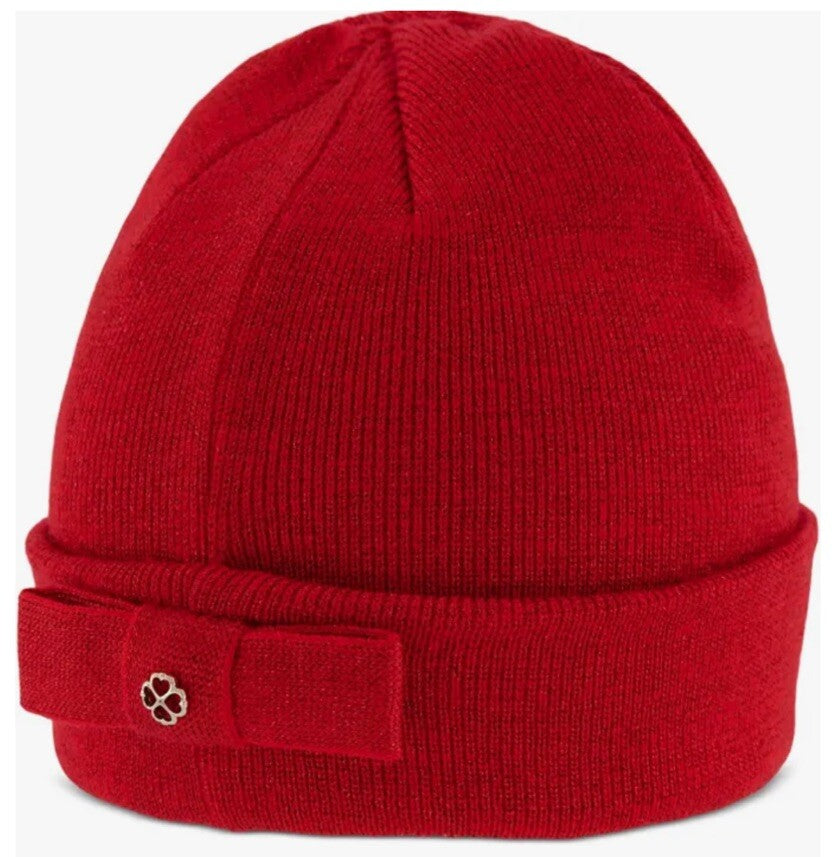 Kate Spade Women's Metallic Bow Flower Stud Beanie Red Sparkle 