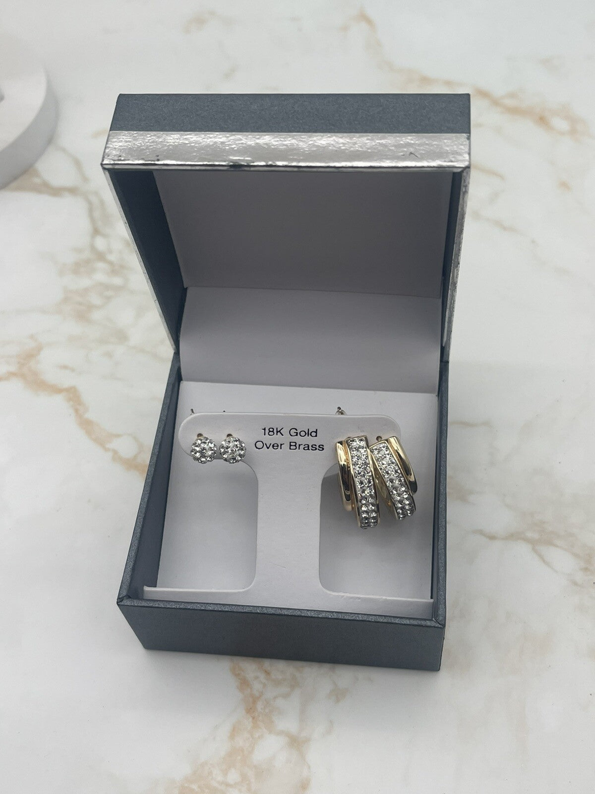 FINE SILVER PLATE BOXED EARRINGS CLEAR CRY GREEK