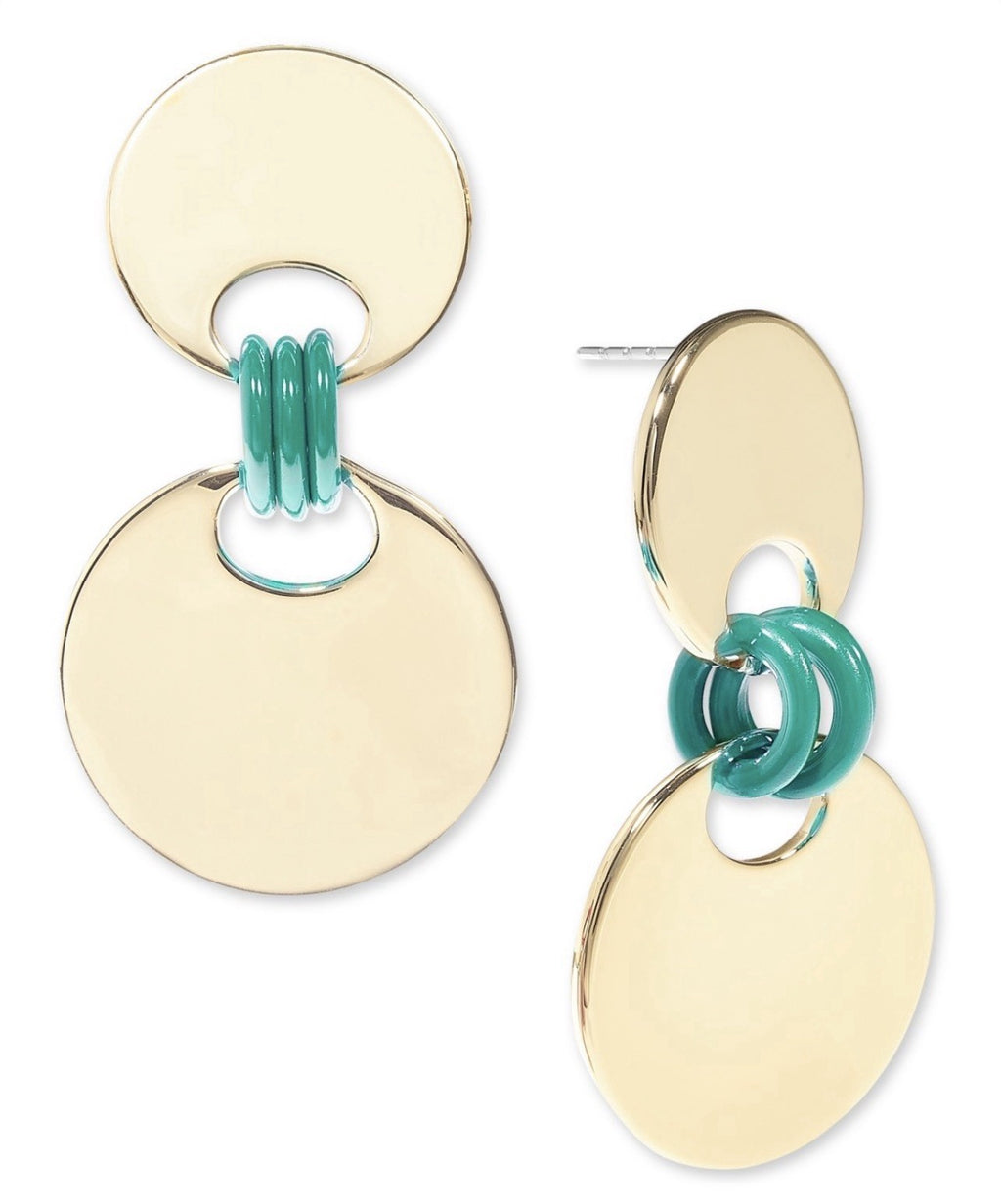 On 34th Gold-Tone Disc & Color Ring Drop Earrings for Women NWT