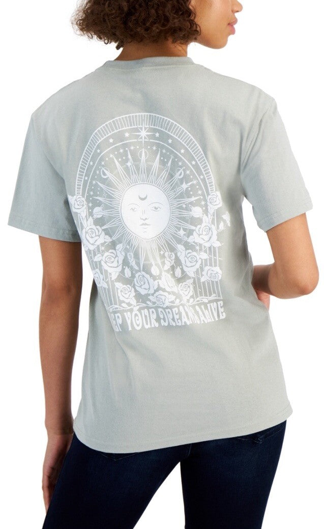 Rebellious One Juniors' Cotton Celestial Boyfriend Tee Desert Sage XL